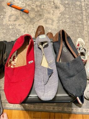 Toms Men’s Slip-On Trio in Red, Light Gray, and Navy